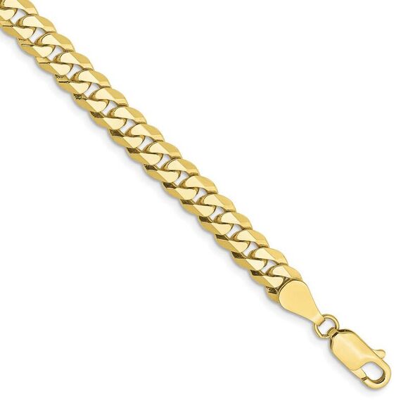 5.75mm 10k Yellow Gold Flat Beveled Curb Chain Bracelet 8 Inch